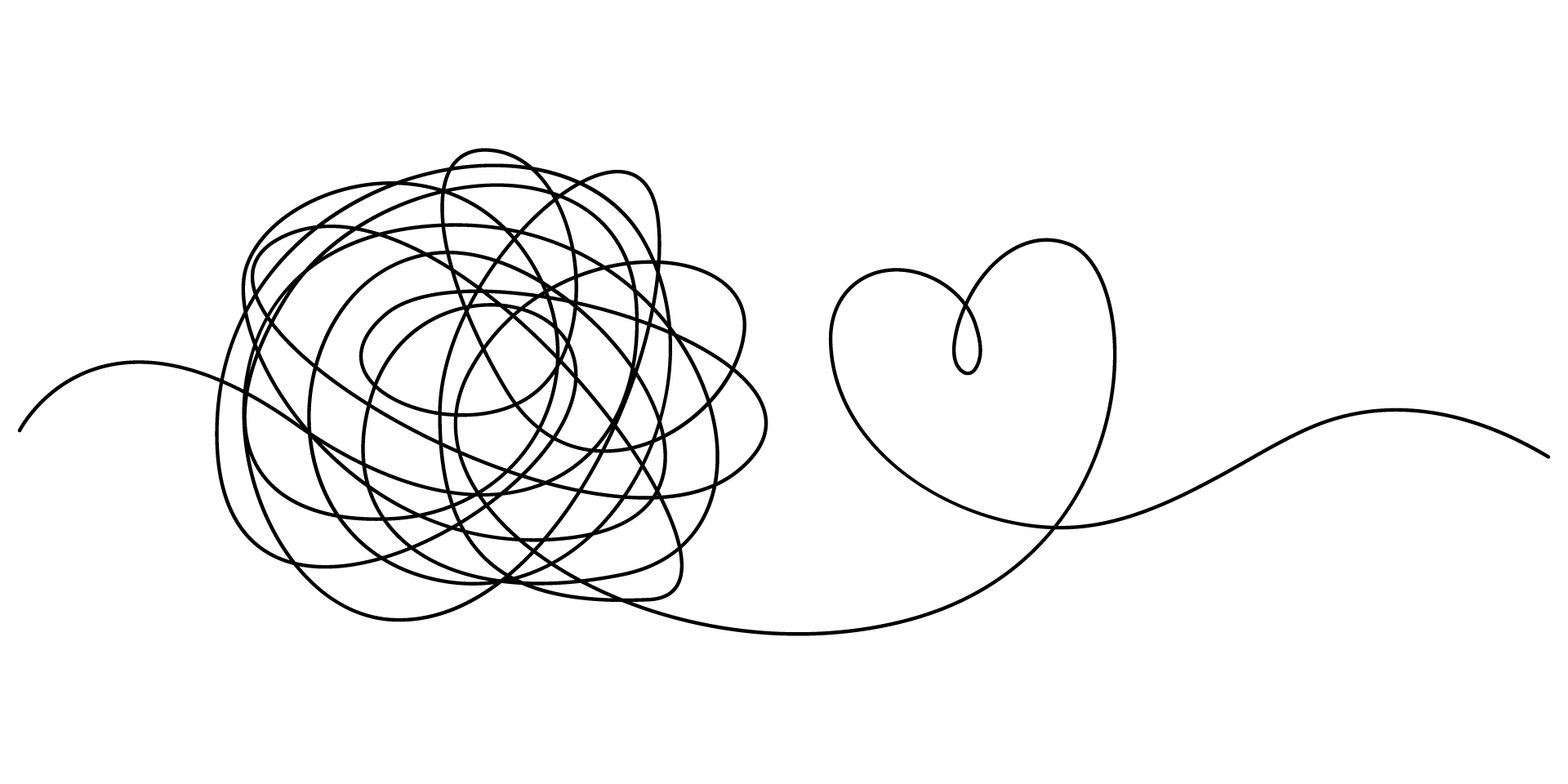 illustration of a ball of yarn turnign into a heart shape